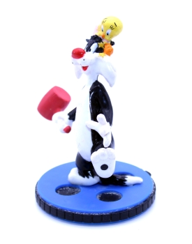 Looney Tunes Figur Sylvester mit Tweety auf Kopf auf Standbase (Filmrolle) von Warner Bros